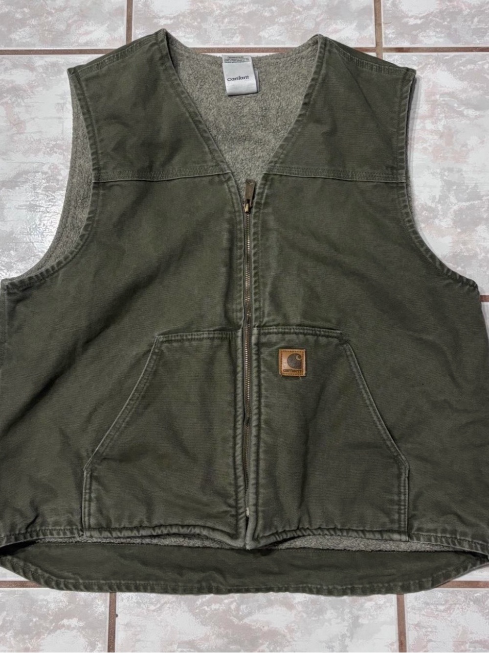 Carhartt Olive Green Fleece-Lined Work Vest